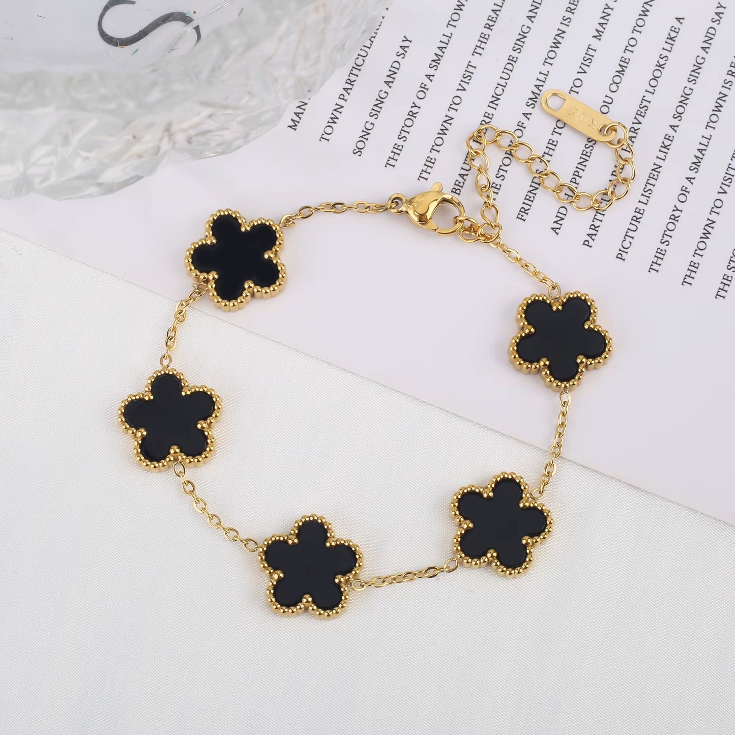 Elegant Gold-Plated Stainless Steel Plum Blossom Bracelet with Five Leaf Flower Design - Premium Jewelry Gift for Women