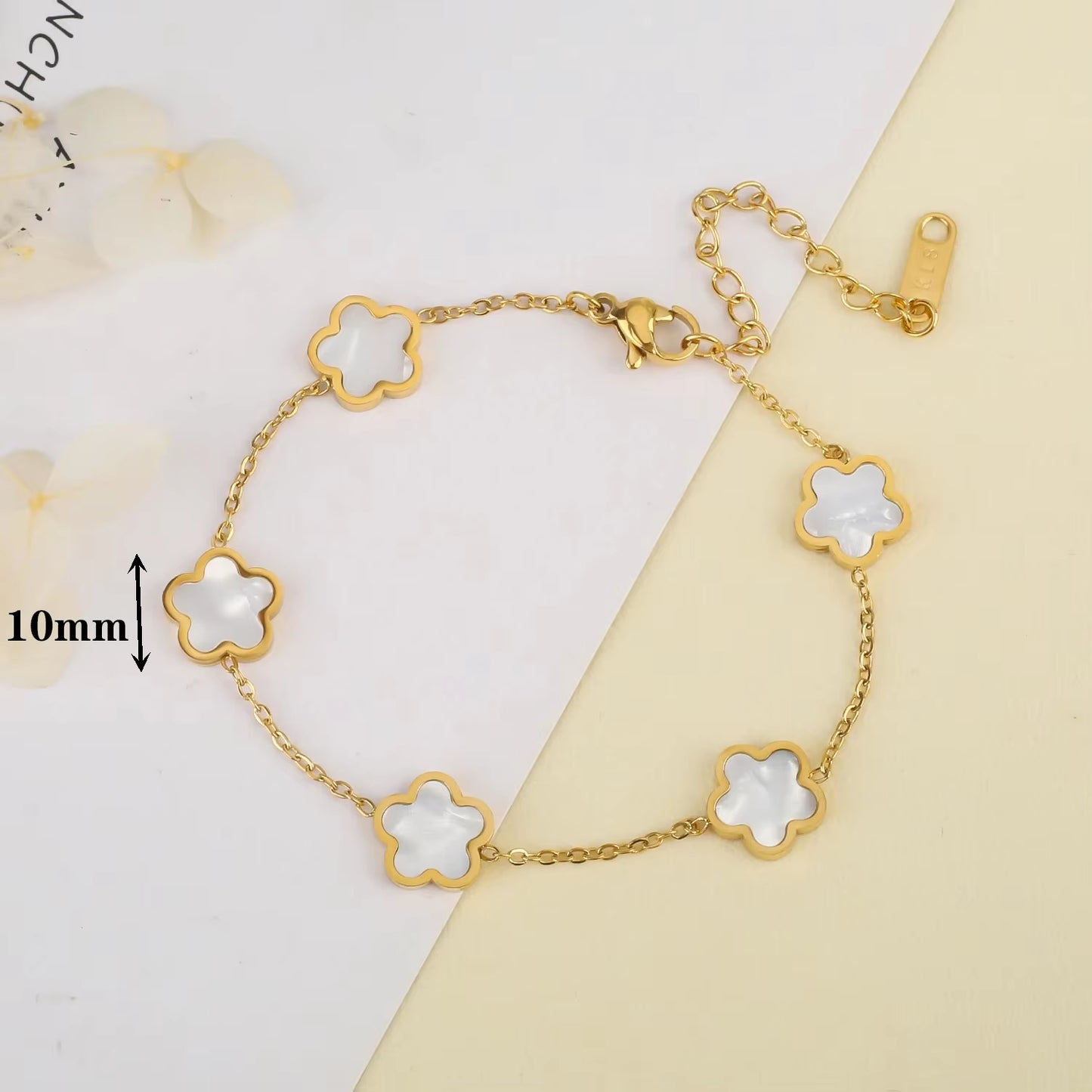 Elegant Gold-Plated Stainless Steel Plum Blossom Bracelet with Five Leaf Flower Design - Premium Jewelry Gift for Women