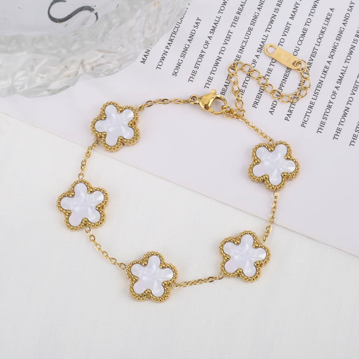 Elegant Gold-Plated Stainless Steel Plum Blossom Bracelet with Five Leaf Flower Design - Premium Jewelry Gift for Women