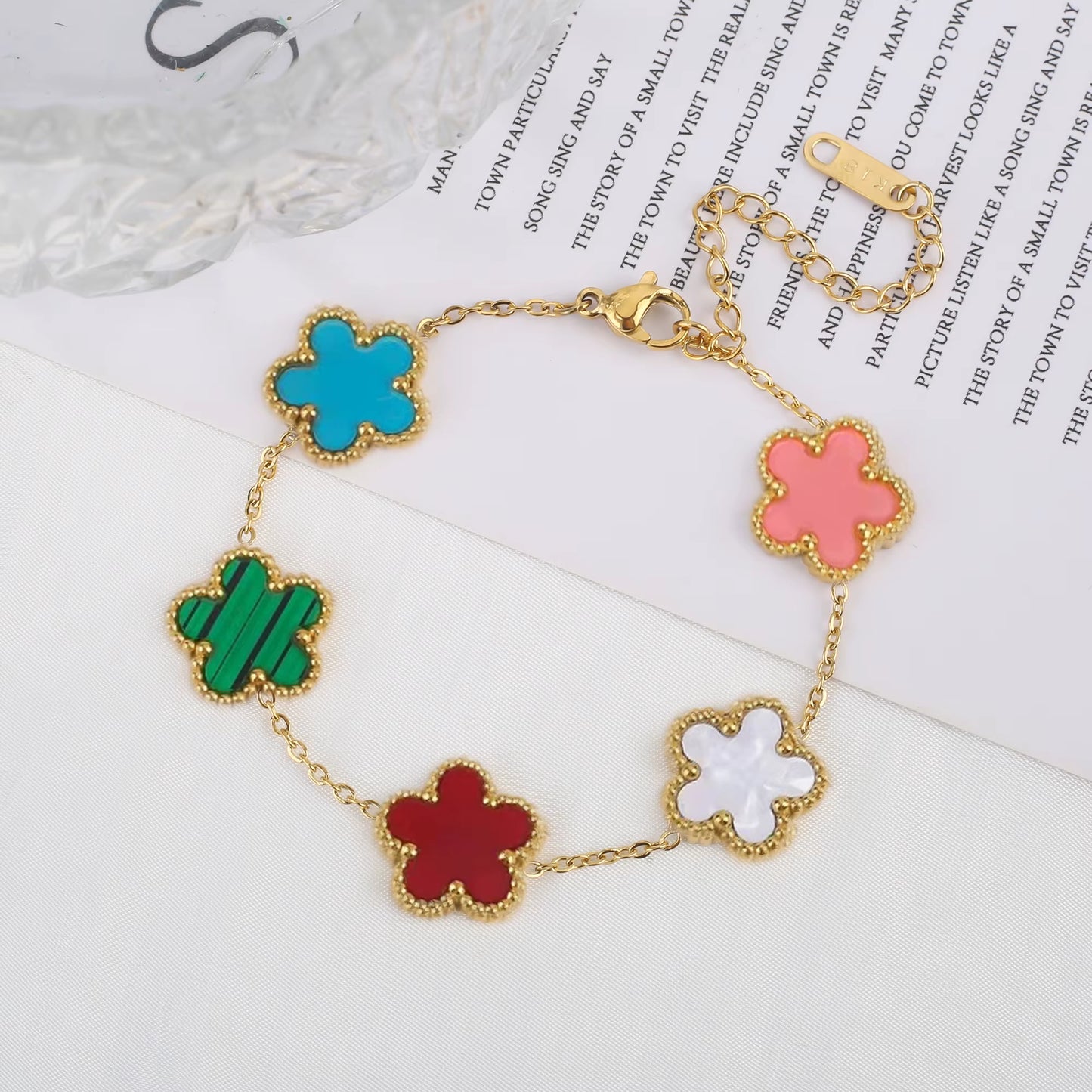 Elegant Gold-Plated Stainless Steel Plum Blossom Bracelet with Five Leaf Flower Design - Premium Jewelry Gift for Women