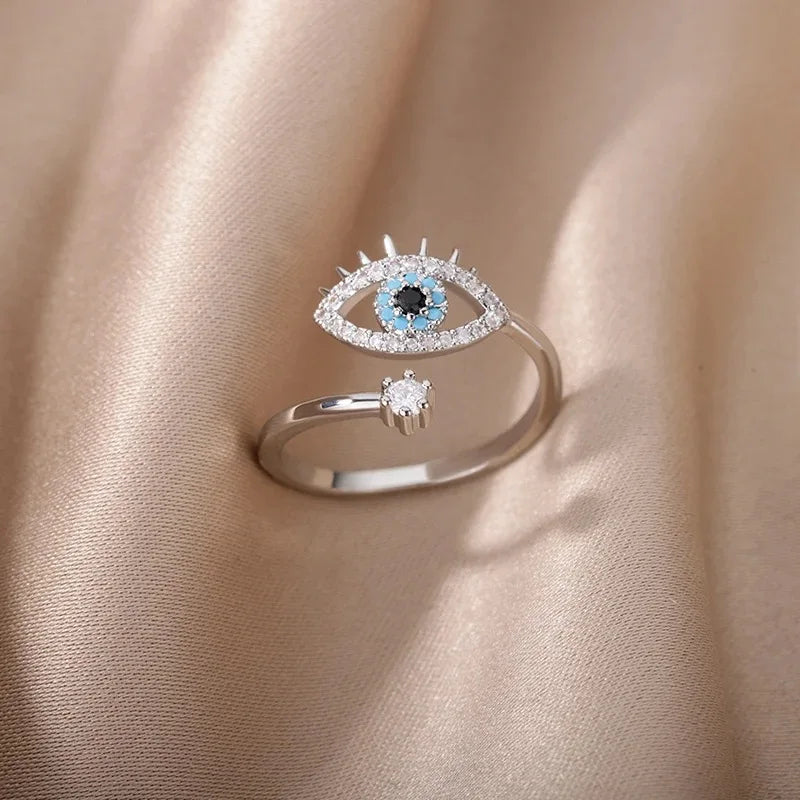 Silver Plated Evil Eye Rings for Women Stainless Steel Turkish Lucky Demon Eye Couple Ring Vintage Emo Jewelry Anillos Mujer