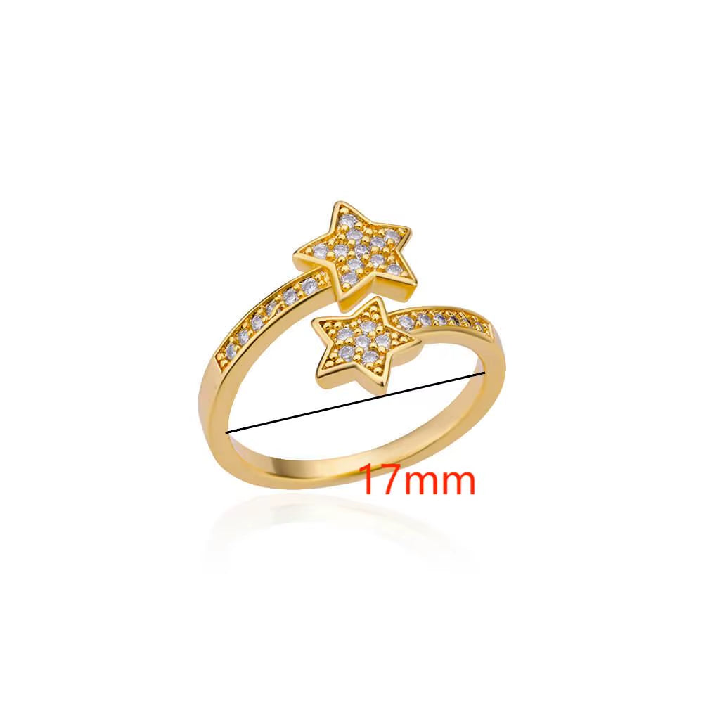 Zircon Double Star Rings for Women Girls Stainless Steel Gold Color Y2K Ring 2024 New Trending Wedding Party Aesthetic Jewelry