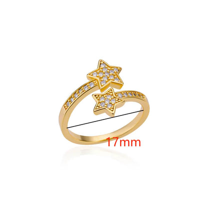 Zircon Double Star Rings for Women Girls Stainless Steel Gold Color Y2K Ring 2024 New Trending Wedding Party Aesthetic Jewelry