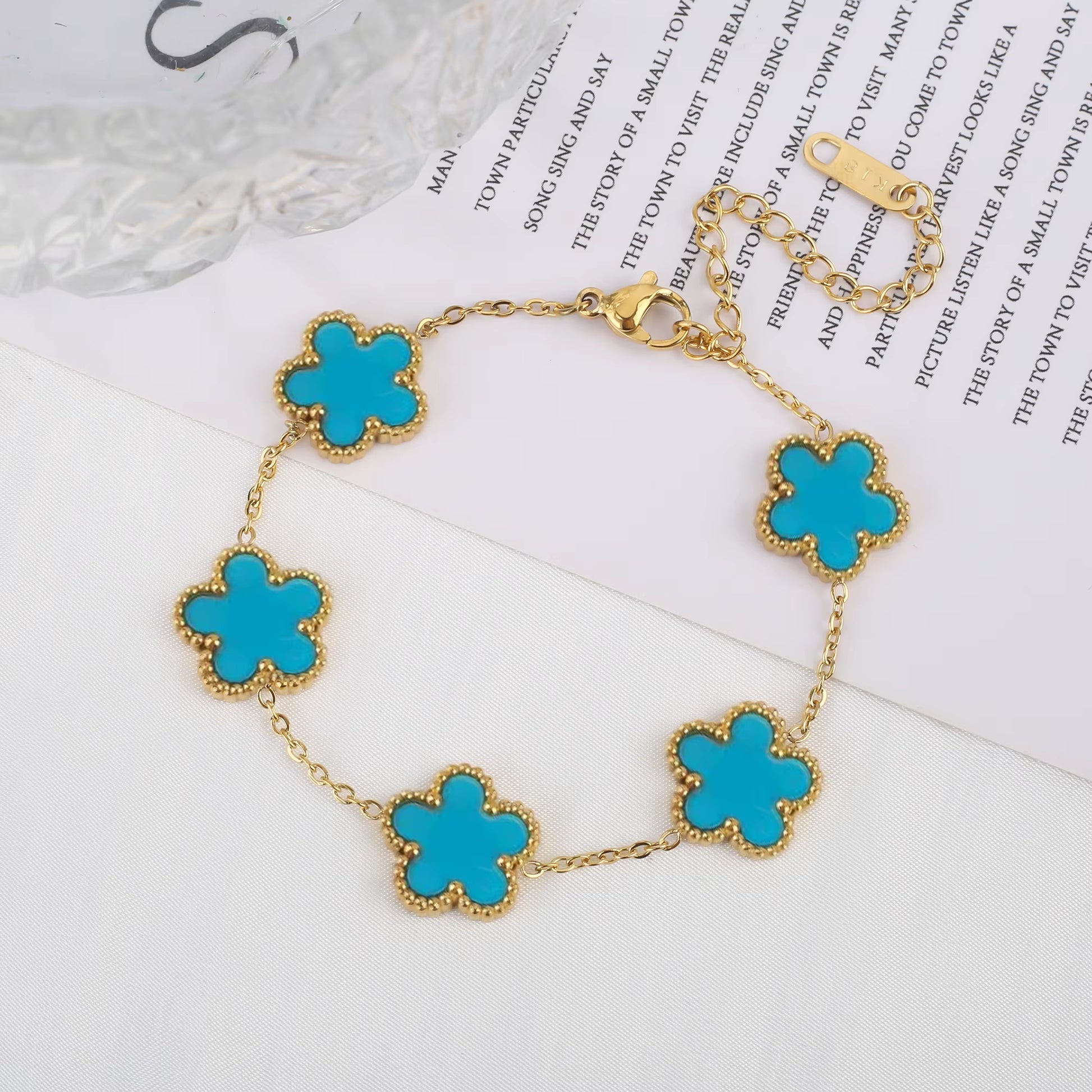 Elegant Gold-Plated Stainless Steel Plum Blossom Bracelet with Five Leaf Flower Design - Premium Jewelry Gift for Women