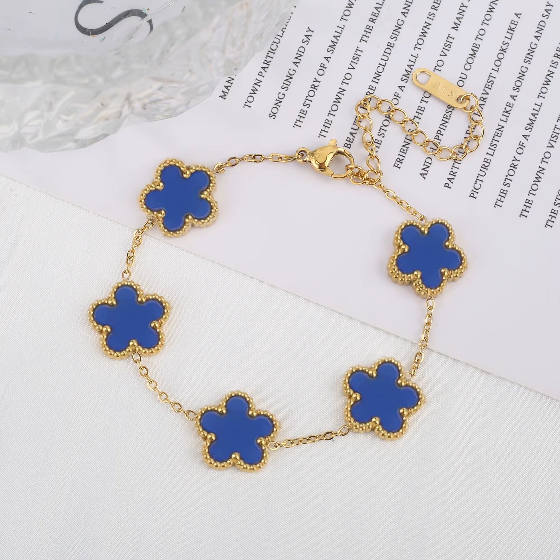 Elegant Gold-Plated Stainless Steel Plum Blossom Bracelet with Five Leaf Flower Design - Premium Jewelry Gift for Women